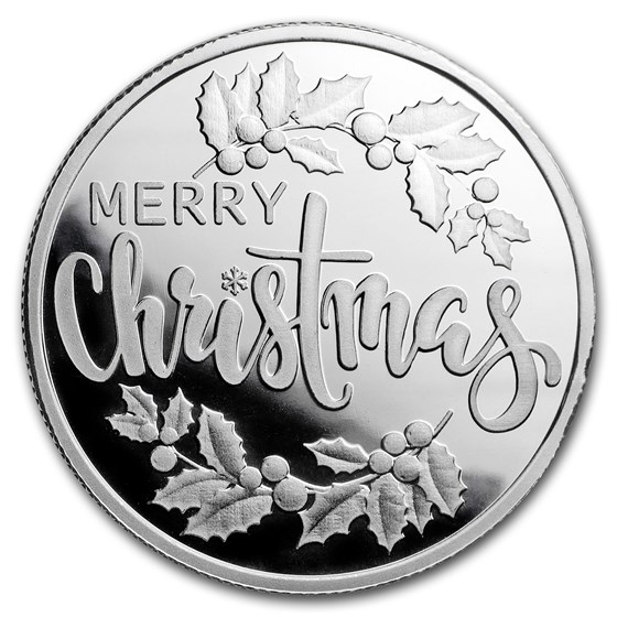 1/2 oz Silver Magnet Round - Merry Christmas (w/Keepsake Card) 1/2 oz Silver Magnet Round - Merry Christmas (w/Keepsake Card)